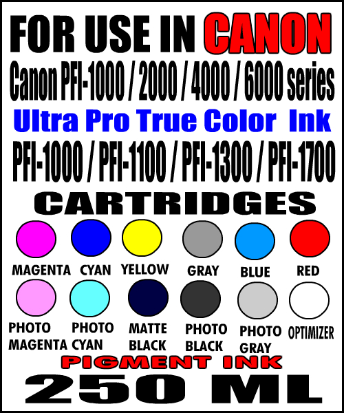 Compatible Canon imagePROGRAF PRO-1000, 2000, 4000, 6000, 2100, 4100, 6100, 2600, 4600, 6600 Printers / 250 ML Bottle