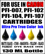 130 ML Bottle Of Compatible Ink For Canon PFI-007, PFI-102, PFI-104, PFI-107 Cartridges