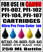 250 ML Bottle Of Compatible Ink For Canon PFI-007, PFI-102, PFI-104, PFI-107 Cartridges