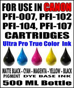 500 ML Bottle Of Compatible Ink For Canon PFI-007, PFI-102, PFI-104, PFI-107 Cartridges