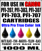 1000 ML Bottle Of Compatible Ink For For Canon PFI-207, PFI-303, PFI-307, PFI-703, PFI-707 Cartridges