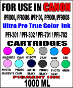 Compatible 1000 ML Ink Bottle For Canon PFI-101, PFI-103, PFI-301, PFI-302, PFI-701 and PFI-702 Cartridges; Canon imagePROGRAF: iPF5000, iPF5100, iPF6100, iPF6200, iPF8000, iPF8000S, iPF8100, iPF9000, iPF9000S and iPF9100 Printers