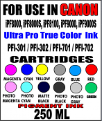 Compatible 250 ML Ink Bottle For Canon PFI-101, PFI-103, PFI-301, PFI-302, PFI-701 and PFI-702 Cartridges; Canon imagePROGRAF: iPF5000, iPF5100, iPF6100, iPF6200, iPF8000, iPF8000S, iPF8100, iPF9000, iPF9000S and iPF9100 Printers